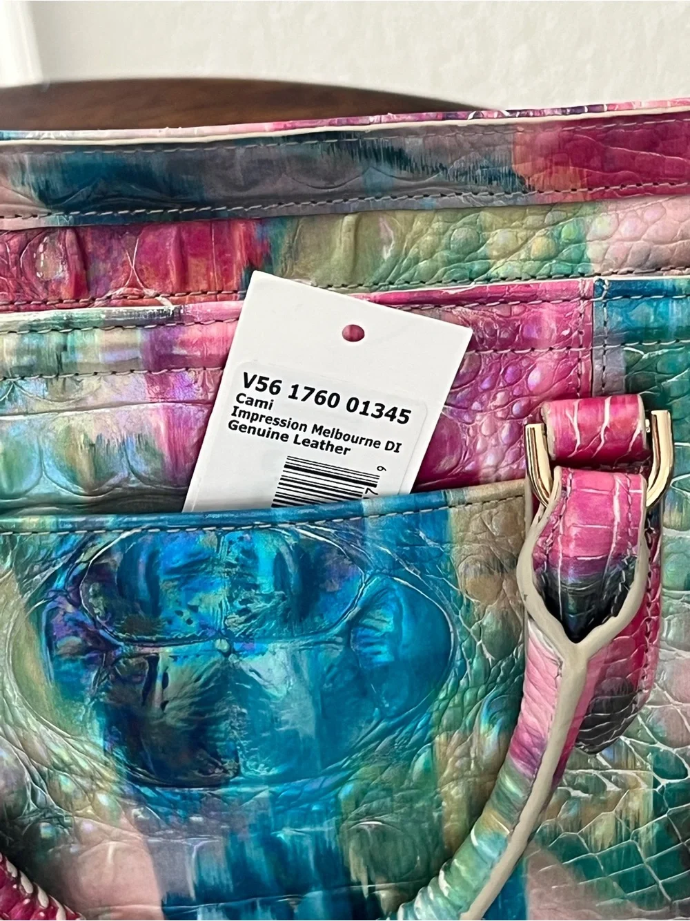 Brahmin Multicolor Croc-Embossed Satchel - Pink, Blue & Green